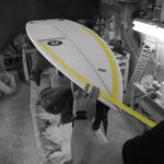rochfort surfboard with masking tape
