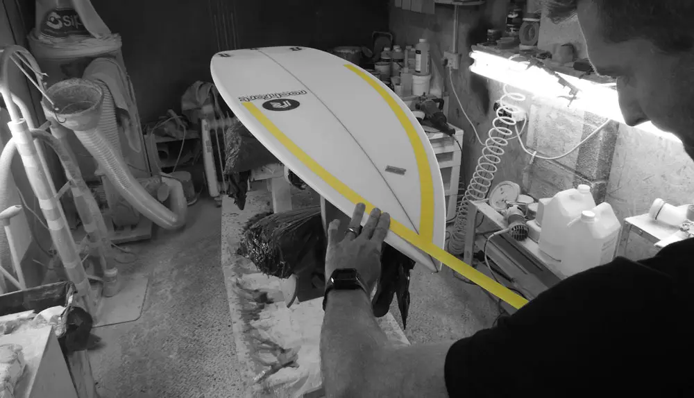 rochfort surfboard with masking tape