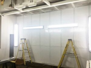LED lights installed in spray booth
