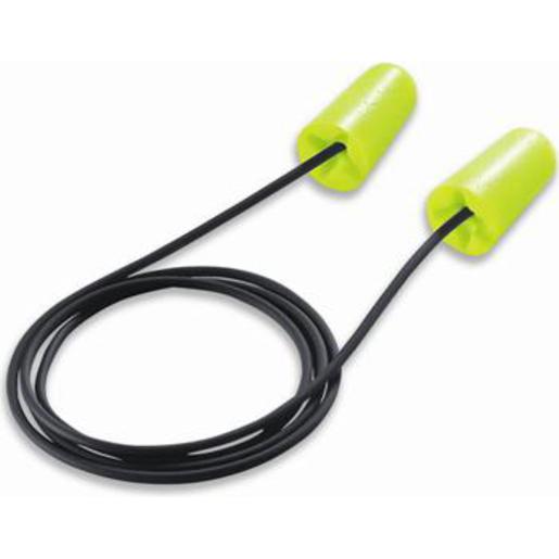 A pair of earplugs with a black cord

Description automatically generated